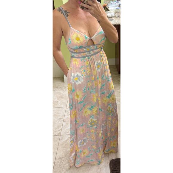Free People Wisteria Pastel Floral Cutouts Maxi Dress light combo XS boho - Picture 5 of 9